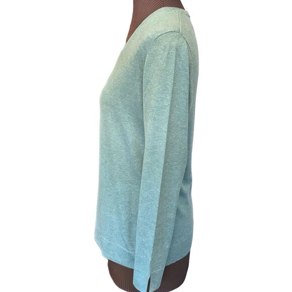 J Jill V-Neck Sweater Womens Large Petite Pullover Silk/Cotton Lt Teal Green - Picture 2 of 9